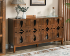 60" Mid Century Modern Sideboard Buffet with Hollow Carved Doors and Outlet Holes,Vintage Accent Cabinet Credenzas Storage Cabin