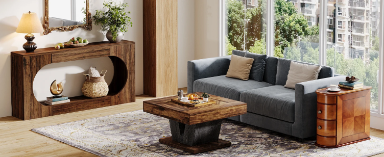 Console Table, 63 Inches Narrow Sofa Entryway Table with 2-Tier Storage Shelf for Living Room, Rustic Brown