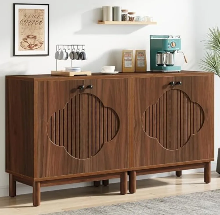 Sideboard Buffet Cabinet, 55" Storage Cabinet with Shelves and Doors, Modern Credenzas for Kitchen, Living Room, Dining Room, R