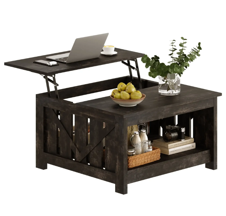 Lift Top Coffee Table with Storage Cabinet and 2 Compartments for Living Room, Black, 31.5''Hx31.5''W in