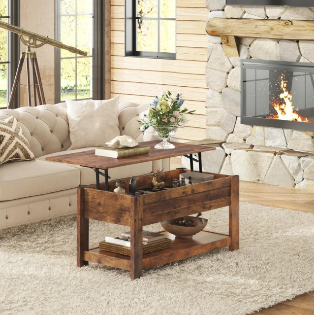 Lift Top Coffee Table with Hidden Compartment and Storage Shelf for Living Room Modern Wood Center Table
