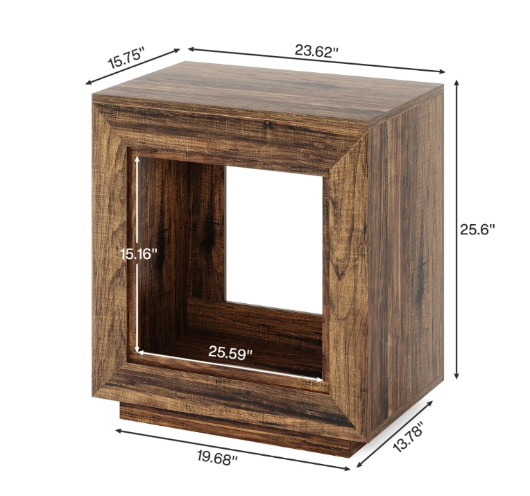 Rustic Wood End Table, 2 Tiered Square Side Table with Storage Shelf, Industrial Sofa Side Table for Living Room, Ent