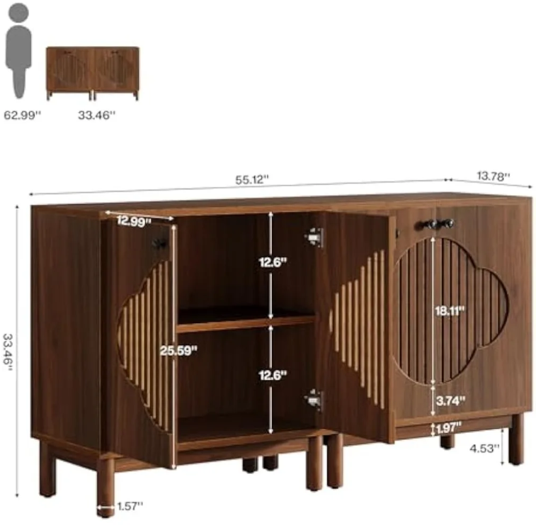 Sideboard Buffet Cabinet, 55" Storage Cabinet with Shelves and Doors, Modern Credenzas for Kitchen, Living Room, Dining Room, R