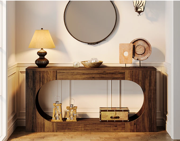Console Table, 63 Inches Narrow Sofa Entryway Table with 2-Tier Storage Shelf for Living Room, Rustic Brown