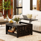 Lift Top Coffee Table with Storage Cabinet and 2 Compartments for Living Room, Black, 31.5''Hx31.5''W in