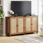 31.5" Rattan Style Credenza Sideboard Buffet Cabinet with 2 Soft-Close Doors & Adjustable Shelves for Living Room, Hallway