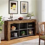 Long Console Table, Rustic Wood Entryway Table with 6 Storage Cubes, Industrial Narrow Sofa Table