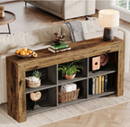 Long Console Table, Rustic Wood Entryway Table with 6 Storage Cubes, Industrial Narrow Sofa Table