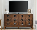 60" Mid Century Modern Sideboard Buffet with Hollow Carved Doors and Outlet Holes,Vintage Accent Cabinet Credenzas Storage Cabin