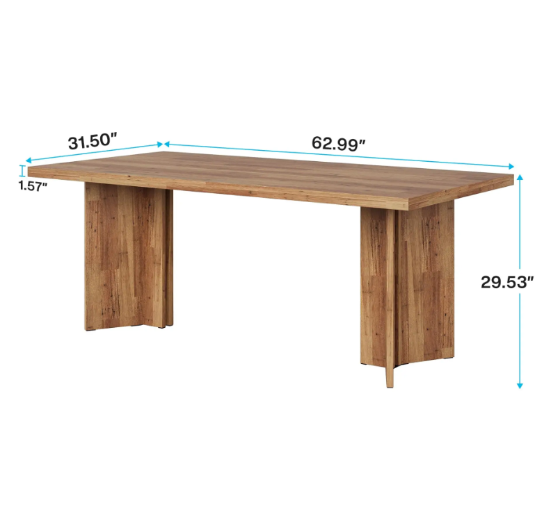 63-inch Dining Table for 4-6, Farmhouse Kitchen Table with Large Tabletop, Rectangular Dinner Eating Table for Dining