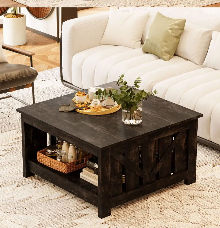 Lift Top Coffee Table with Storage Cabinet and 2 Compartments for Living Room, Black, 31.5''Hx31.5''W in