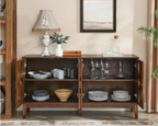 60" Mid Century Modern Sideboard Buffet with Hollow Carved Doors and Outlet Holes,Vintage Accent Cabinet Credenzas Storage Cabin