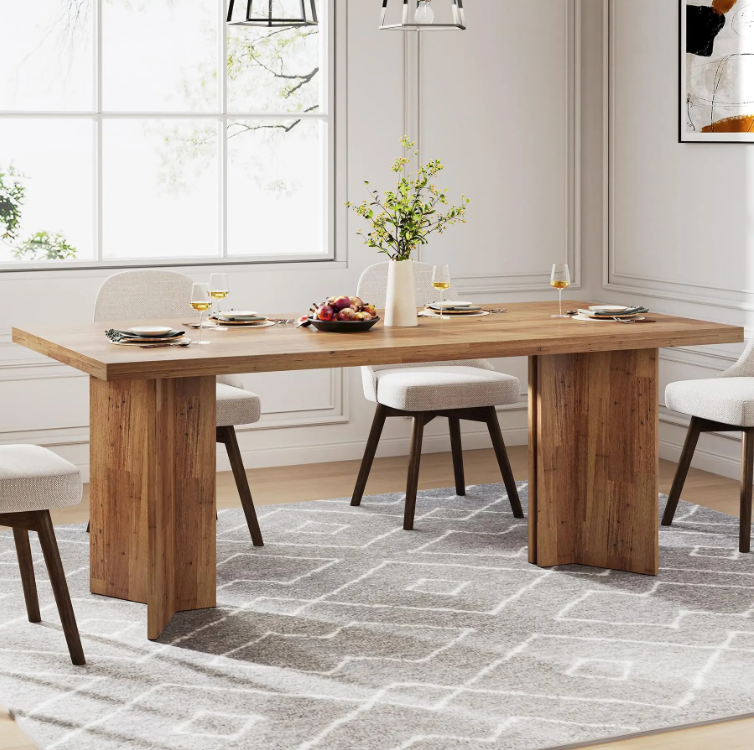 63-inch Dining Table for 4-6, Farmhouse Kitchen Table with Large Tabletop, Rectangular Dinner Eating Table for Dining