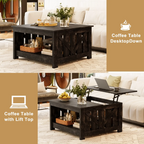 Lift Top Coffee Table with Storage Cabinet and 2 Compartments for Living Room, Black, 31.5''Hx31.5''W in