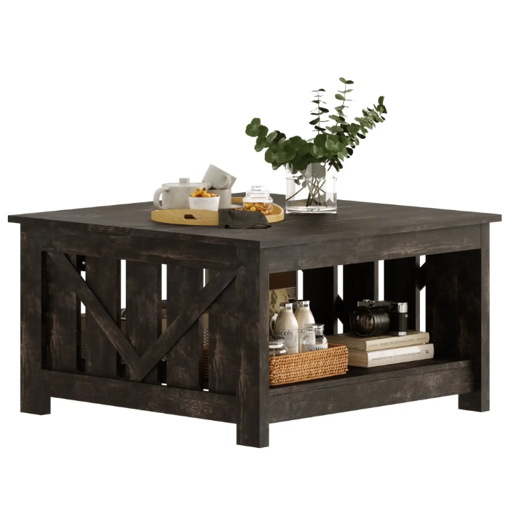Lift Top Coffee Table with Storage Cabinet and 2 Compartments for Living Room, Black, 31.5''Hx31.5''W in