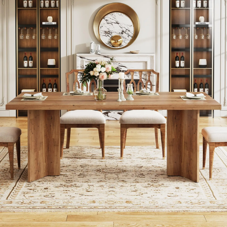63-inch Dining Table for 4-6, Farmhouse Kitchen Table with Large Tabletop, Rectangular Dinner Eating Table for Dining