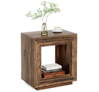 Rustic Wood End Table, 2 Tiered Square Side Table with Storage Shelf, Industrial Sofa Side Table for Living Room, Ent