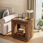 Rustic Wood End Table, 2 Tiered Square Side Table with Storage Shelf, Industrial Sofa Side Table for Living Room, Ent