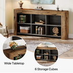 Long Console Table, Rustic Wood Entryway Table with 6 Storage Cubes, Industrial Narrow Sofa Table
